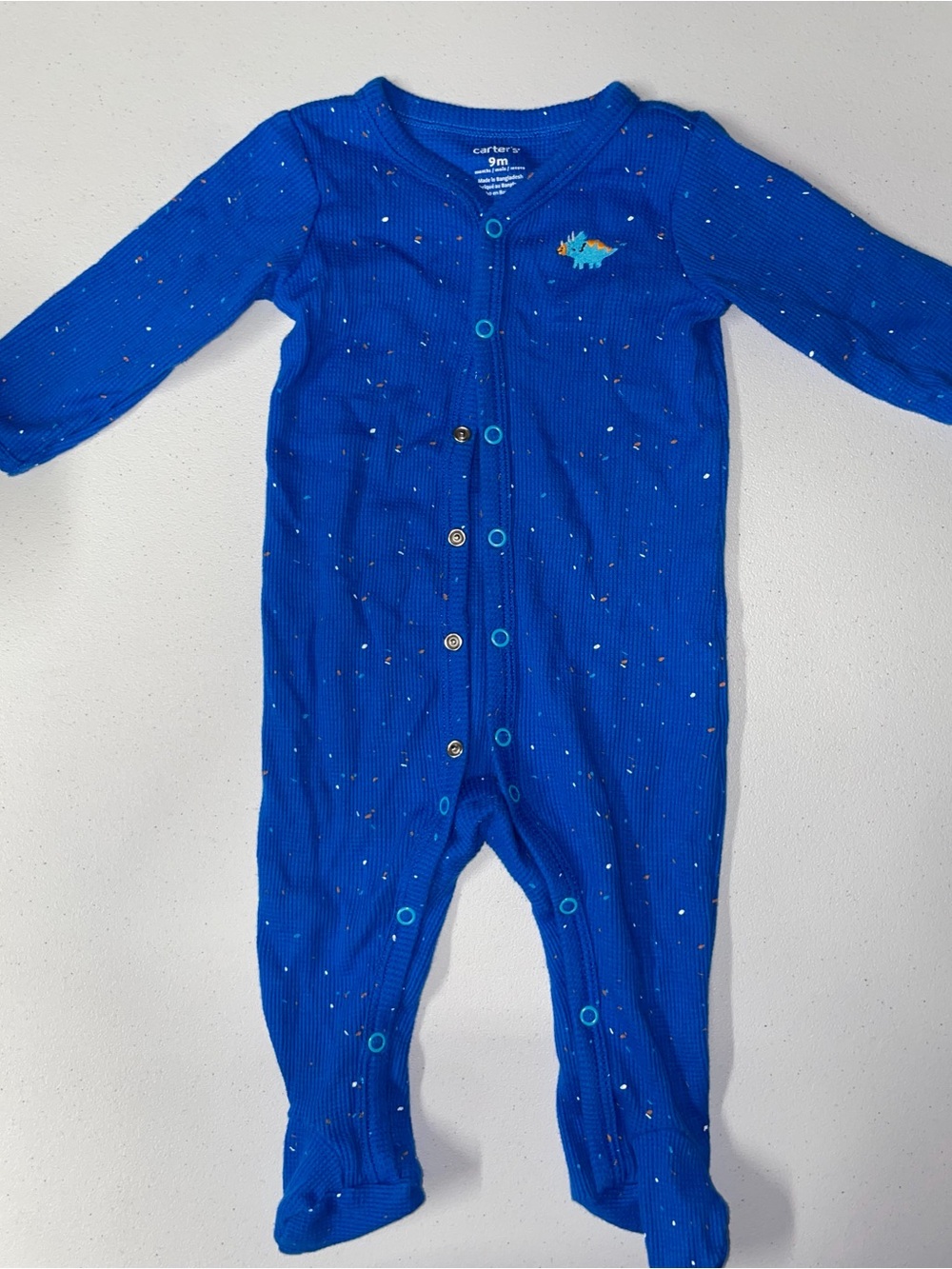 Carters: Baby Blue Dinosaur Thermal Footie Pajamas (9 Months)